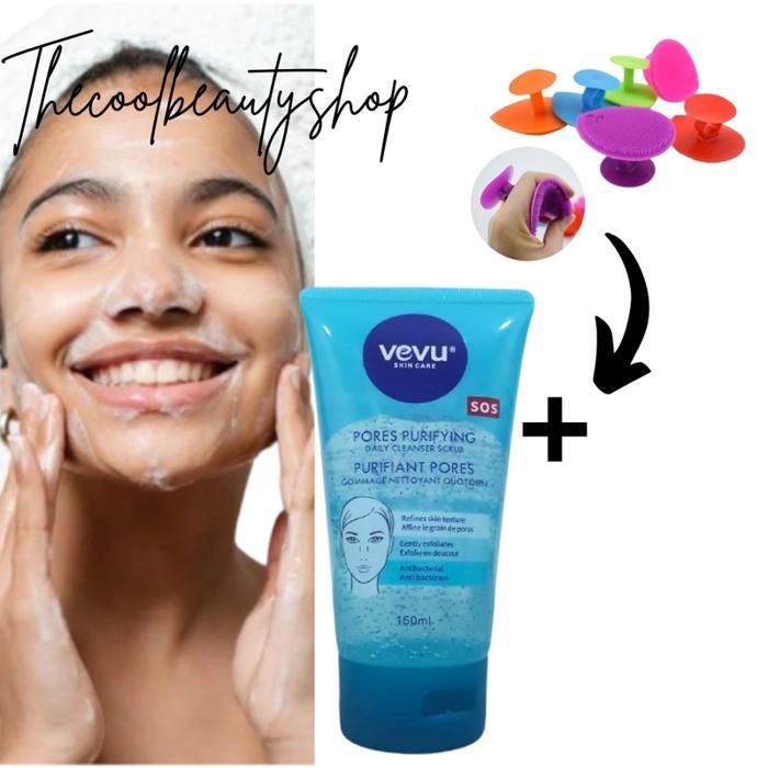 Ensemble de Gommage nettoyant quotidien - 150ml + + bross nettoyage visage en silicone multicolors