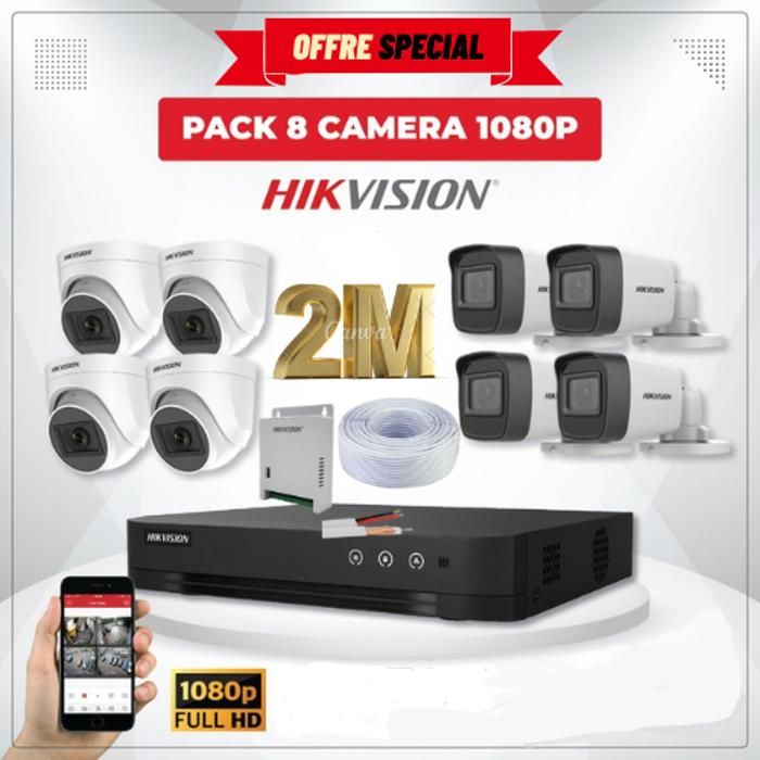 Pack  complet de 8 Caméra 2M Hikvision