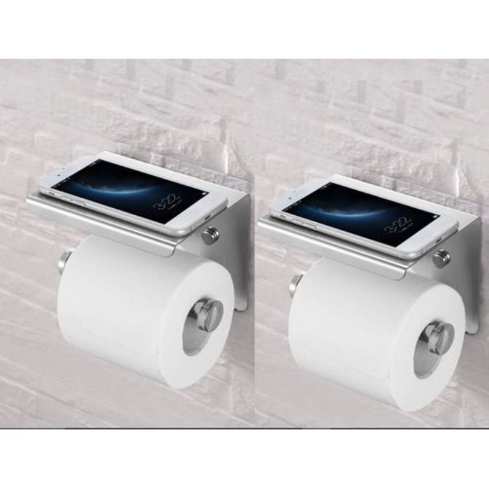 02 Piéces Porte-papier Toilette en acier inoxydable with support pour téléphone