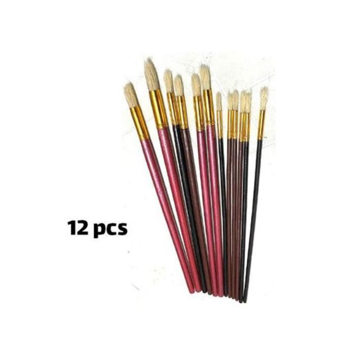 Ensemble de pinceaux de peinture - Haut qualité - 12 pièces - Manche en bois - Mixte