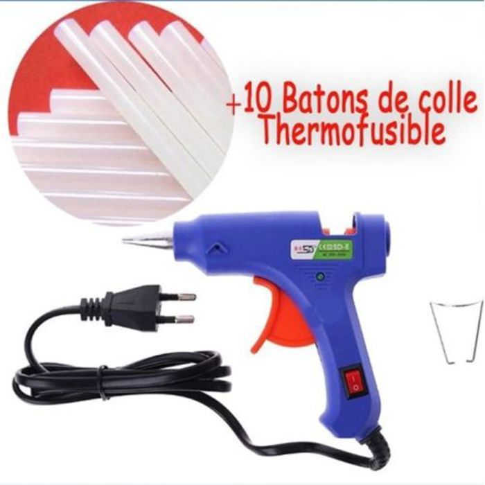 Pistolet à Colle - GlueG.u.n - 100 Watt - 10 Bâtons Inclus - Chauffage Rapide - Couleur Bleu