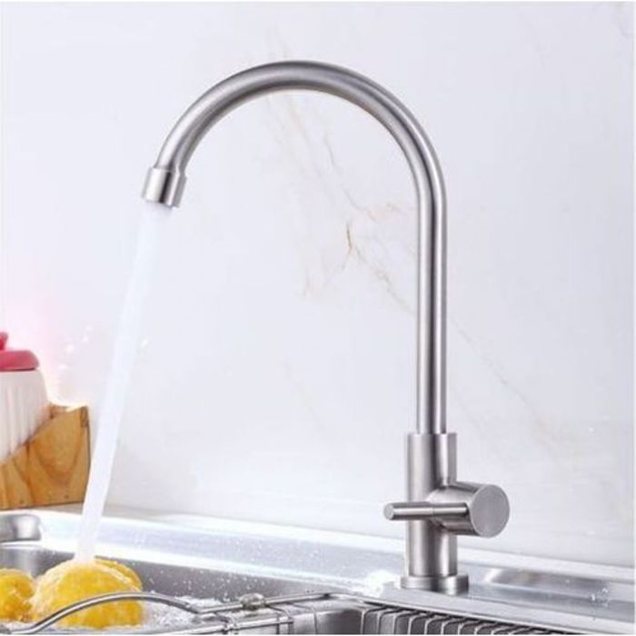 Robinet de cuisine - Inox - Poignée unique - Rotation 360° - Noyau céramique - Économiseur d'eau