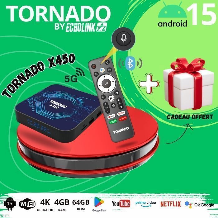 TV Box Tornado X450 Android 15 4K 4/64GB RAM/ ROM Wifi 2.4/5 RJ45 BT