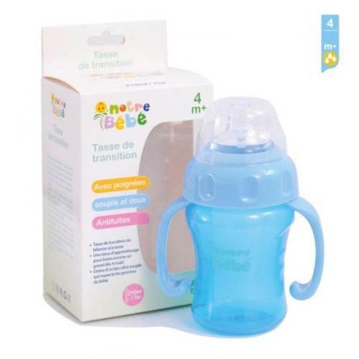 Tasse de transition avec poignées Bleu anti-fuite 210ml 4+ Mois