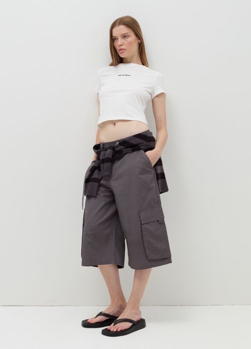 Crop T-shirt with lettering embroidery - Optical White