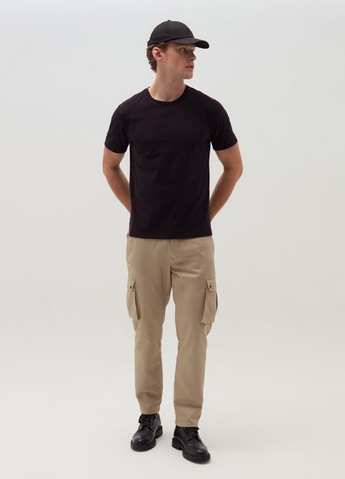 Stretch cotton T-shirt with crew-neck - Black