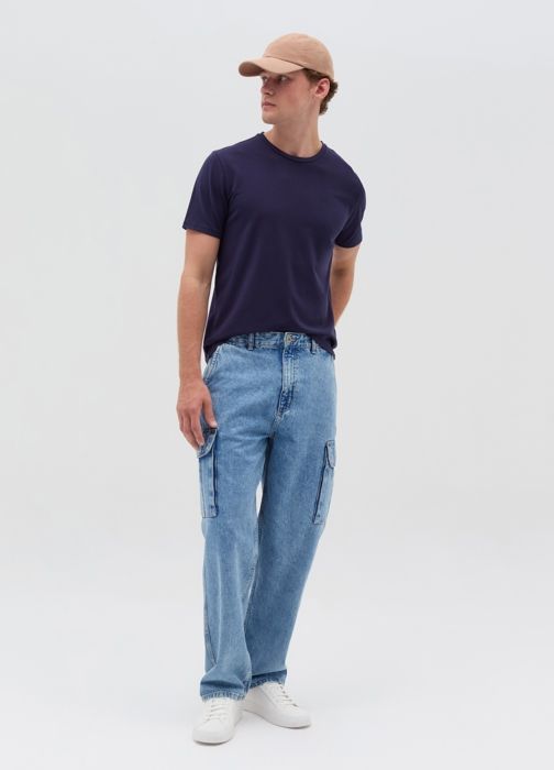 Stretch cotton T-shirt with crew-neck - Navy Blue