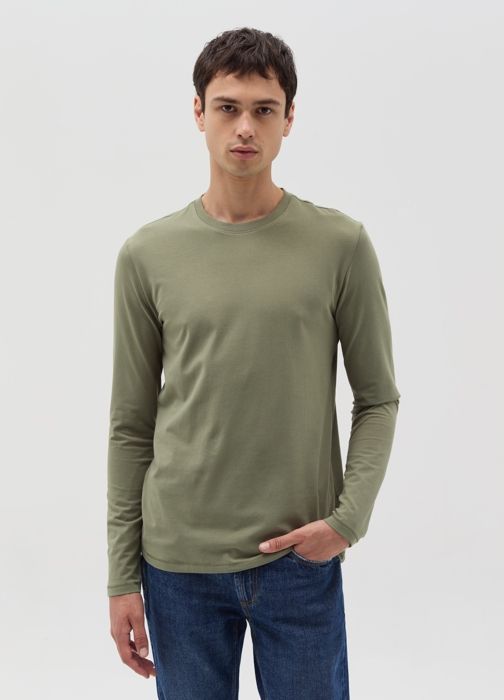 T-shirt en jersey - OVS HOUSEBRAND - Olive Green - Manches longues - Col arrondi - 100% coton bio