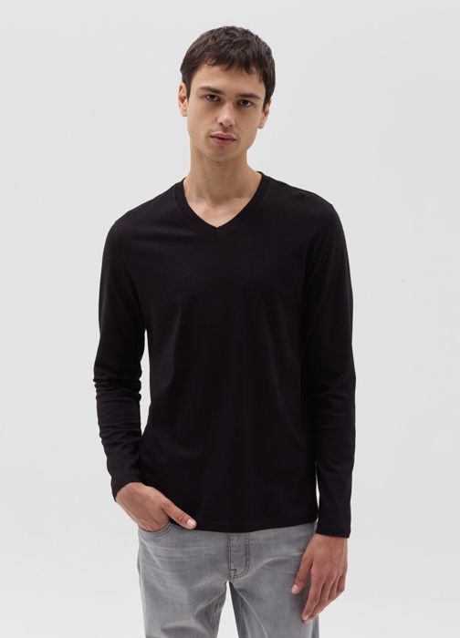 Jersey T-shirt with V neck - Black