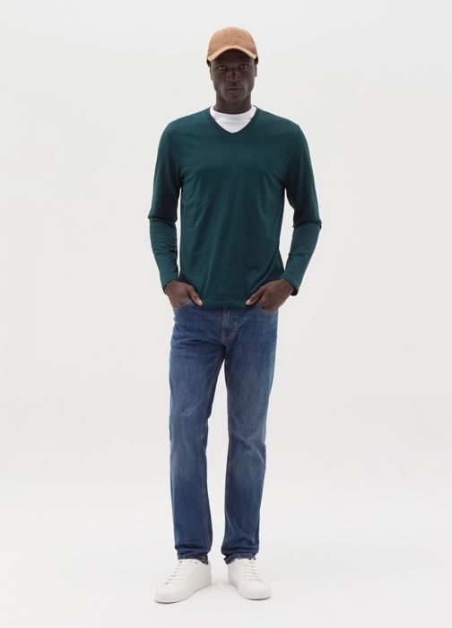 Jersey T-shirt with V neck - Teal Green