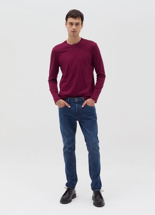 Long-sleeved T-shirt with round neck - Burgundy