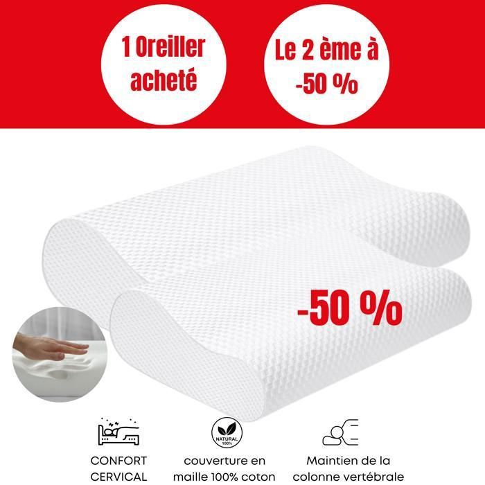 Oreillers - Medicasl - Pack de 2 - Mousse à mémoire de forme - Soutien cervical - Lavable en machine