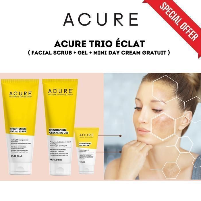 ACURE TRIO Éclat (Brightening cleansing gel 118ml+ Brightening facial scrub 118ml+Mini Day Cream)