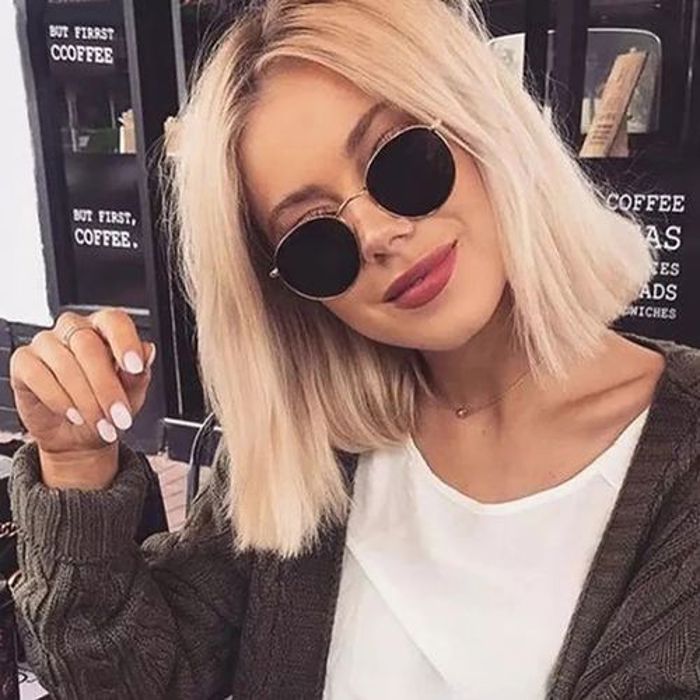 Lunettes de Soleil Ronde classique Métal Minces Lentille Plate pour femmes