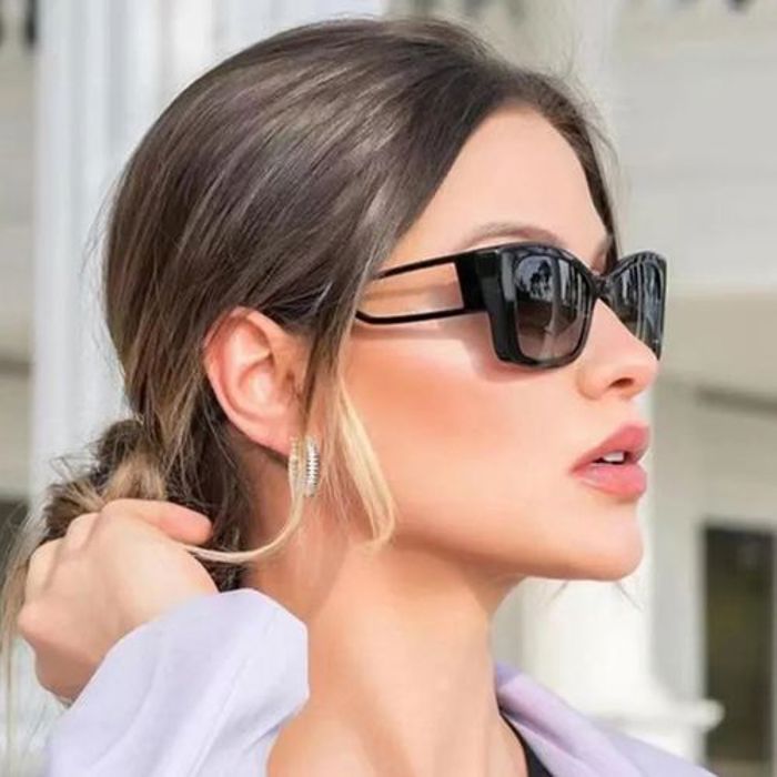 Lunettes de soleil luxe rétro Noir à petite monture pour femmes tendance