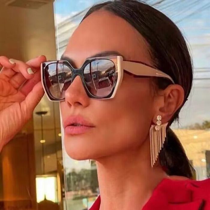 Lunettes de soleil carrées irrégulier rétro vintage de luxe pour femme - Léopard