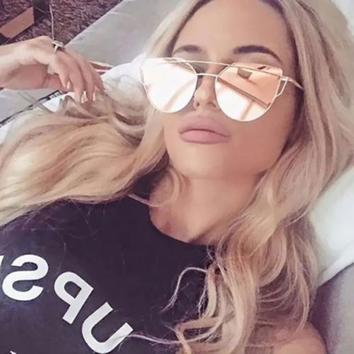 Lunettes de Soleil Femmes Rétro Miroir Œil de Chat Rose cadre doré de Luxe UV400