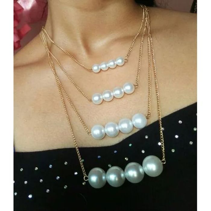 Fashion Collier bohème multicouche chaine pendentif en perle - doré