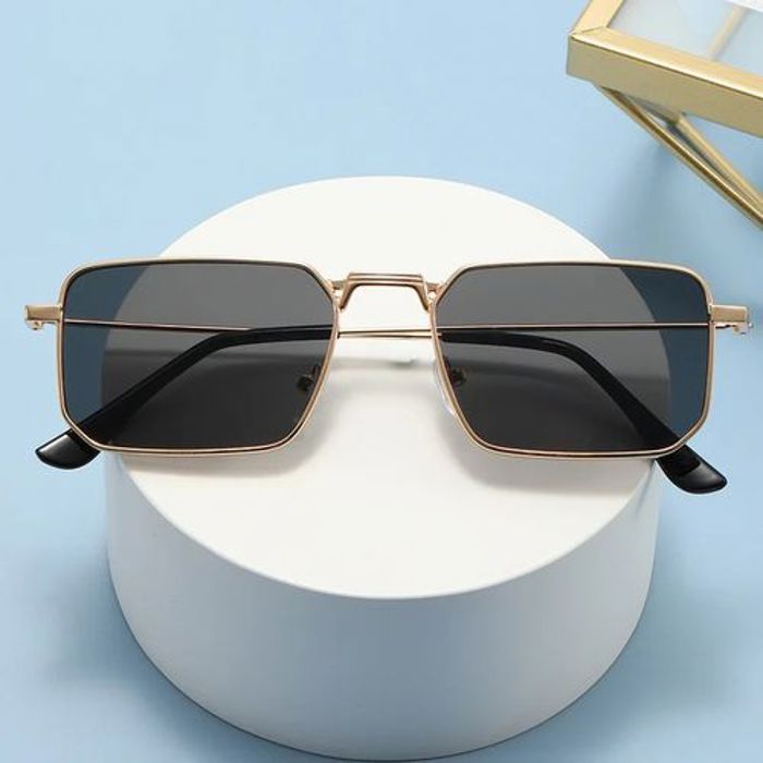 Lunettes de Soleil rectangulaire Rétro en métal de Luxe protection UV400