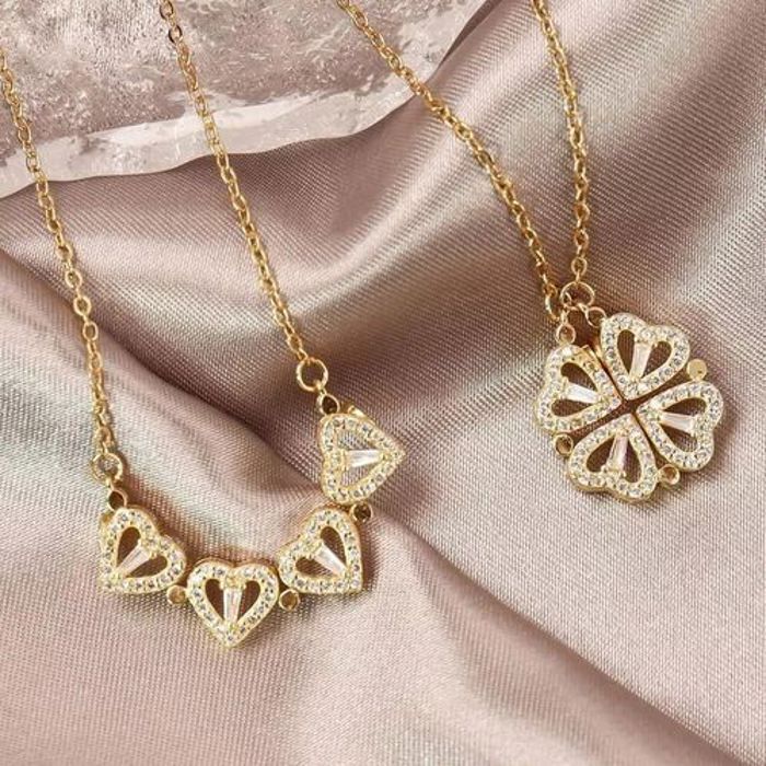 Collier magnétique de Luxe à trèfle en forme de cœur Doré 4 en 1 by for Ladys