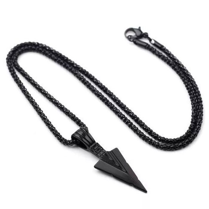 Collier pendentif flèche Noir pour hommes et femmes en acier inoxydable