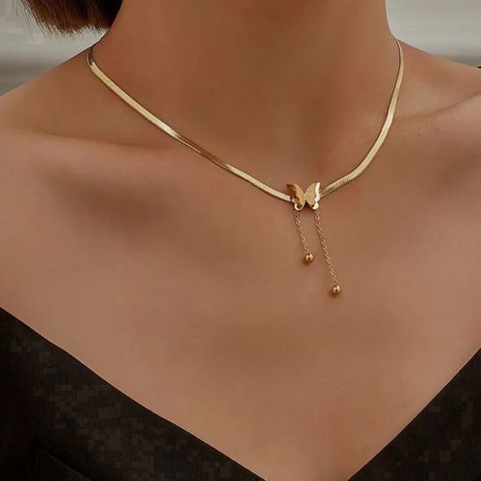 Collier - Vintage - Acier Inoxydable - Doré - 47 cm - Femme