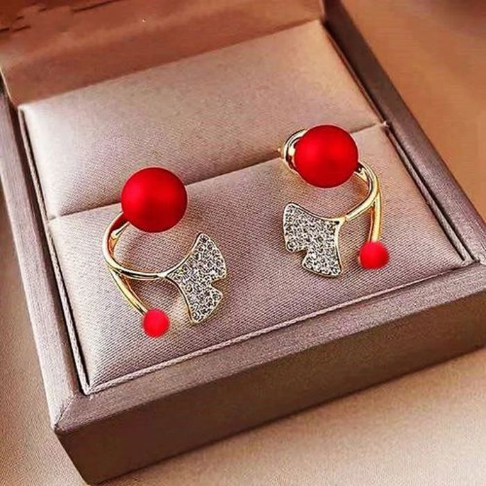 Boucles d'oreilles à tige en cristal de Ginkgo perle rouge pour femmes