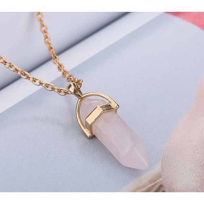 Collier pendentif en cristal - GENERIC - Quartz Rose - 4.1 cm - Femme - Adulte