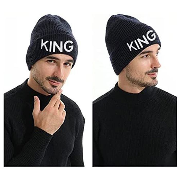 Bonnet - KING - Tricoté - Chaud en laine - Mixte - Hiver - Noir