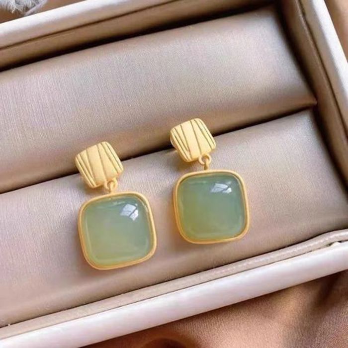 Boucles d'oreilles - GENERIC - Carrées - Pierre verte - Luxe - Adulte Femme