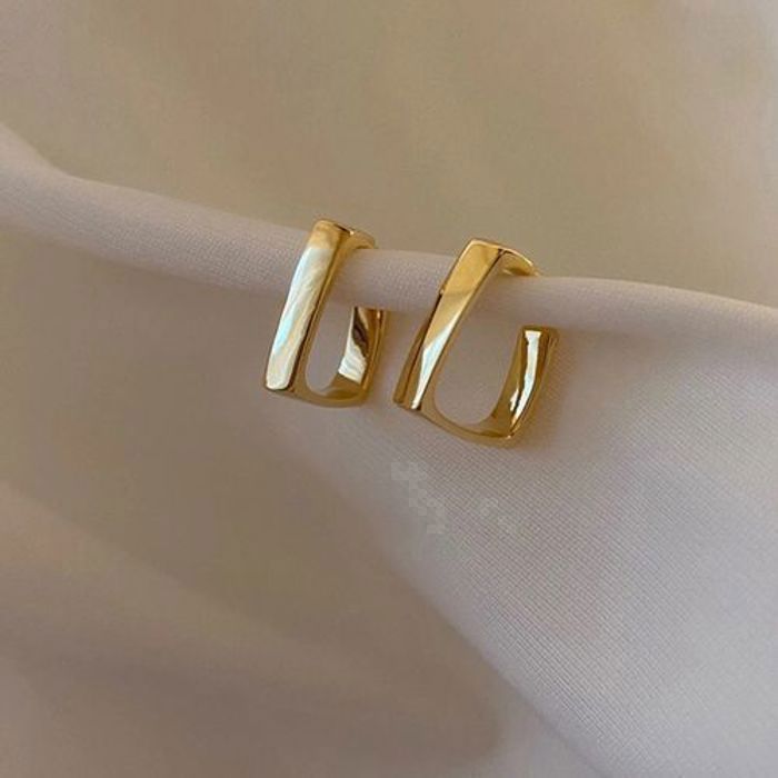Boucles d'oreilles créoles - Luxe - Métal lisse - Carrées - Jaune - Femme