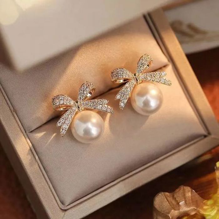 boucles d'oreilles nœud papillon boule pendentif en perles francaise pour femmes