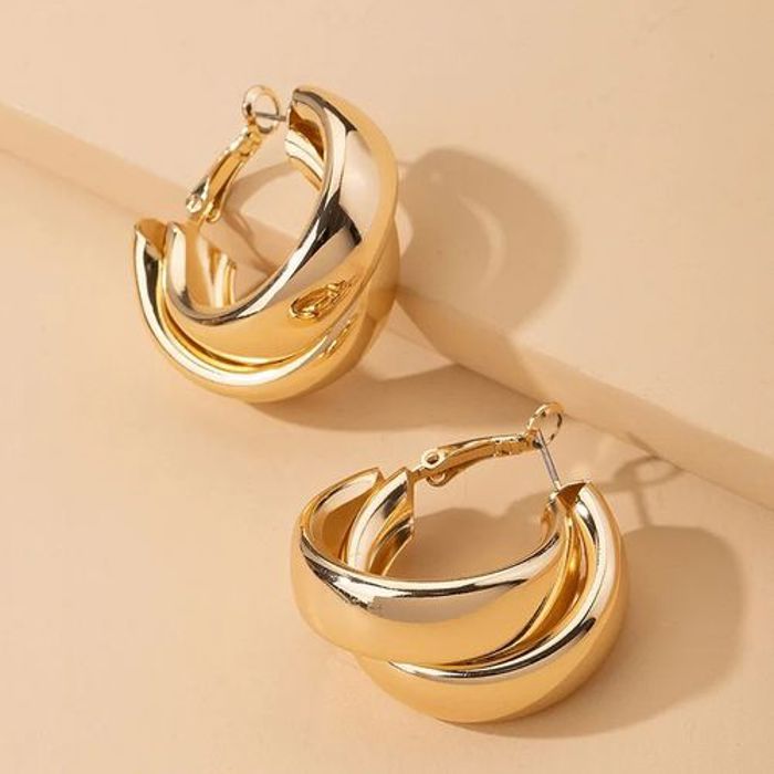 boucles d'oreilles en forme de C à 2 couches doré bijoux pour femmes