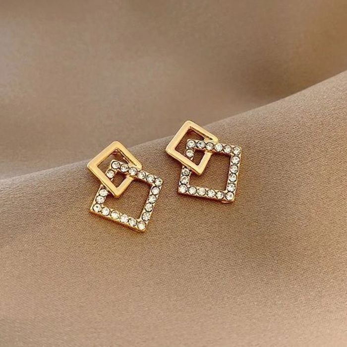 Boucles d'Oreilles à tige double carrées de luxe tendance bijoux pour Femmes