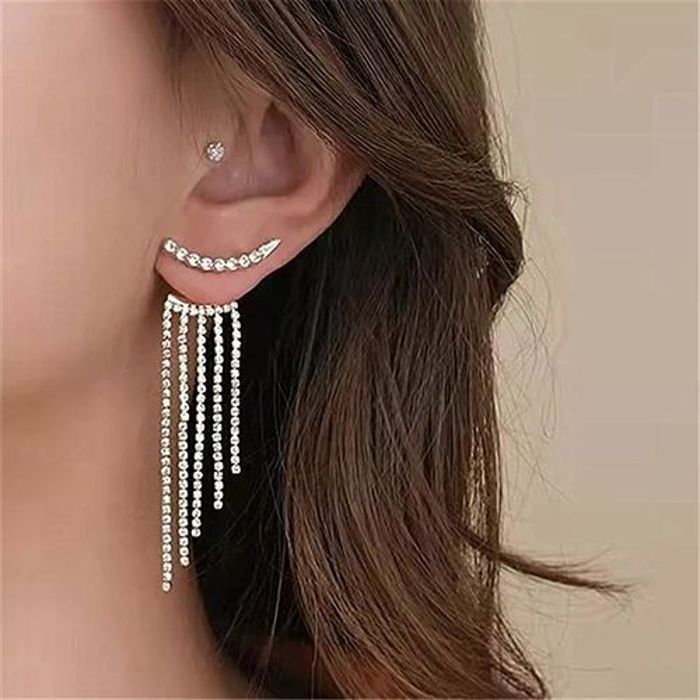 Boucles d'oreilles - GENERIC - Longues en strass argenté - Style coréen - Pour femmes - Pendant