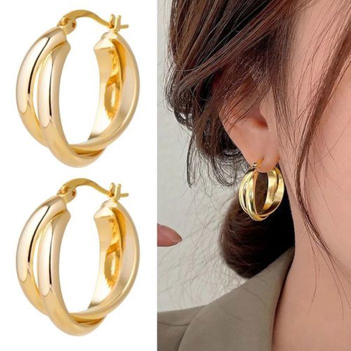 Boucles d'oreilles géométriques en métal doré lisse de luxe pour Femmes