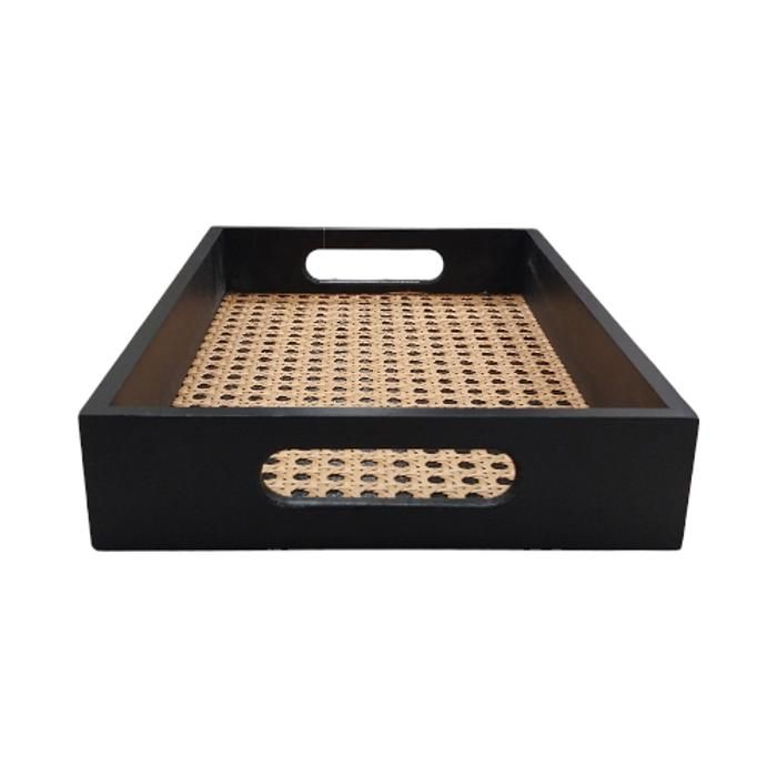 plateau en bambou peint avec rotin 30*20*5cm