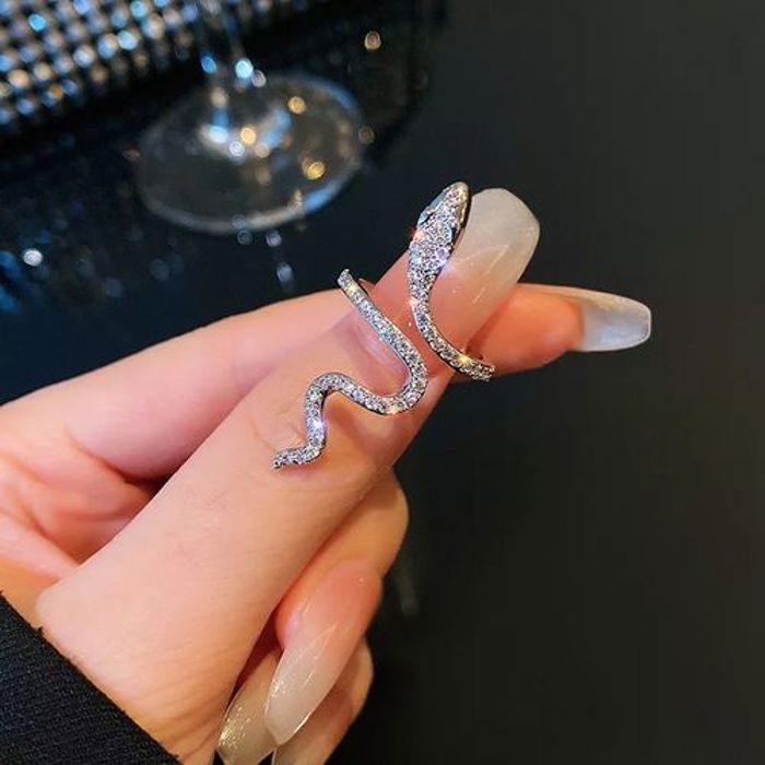 Bague gothique en strass pour femmes, anneau serpent ouvert ajustable, mode punk
