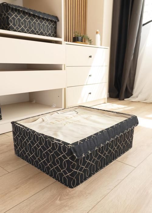 Boîte de Rangement en Tissu pour Vêtements et Chaussures avec Couvercle Transparent