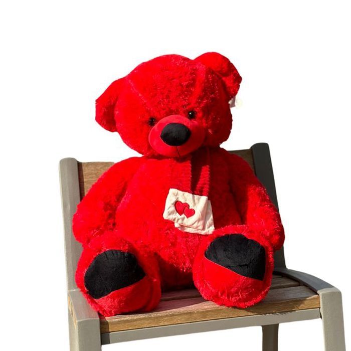 Nounours Ours en Peluche Rouge 90 cm - Doux et Grand Compagnon Câlin