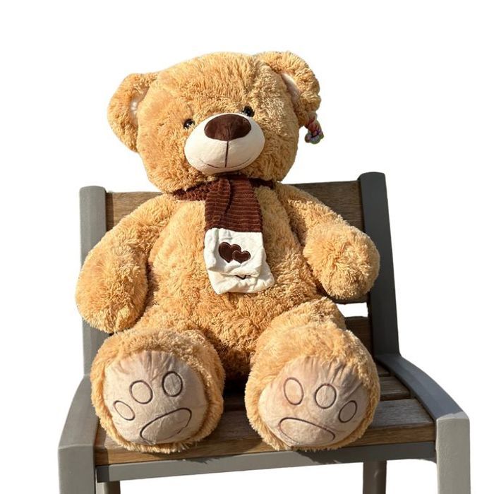 Nounours Ours en Peluche Beige 90 cm - Doux et Grand Compagnon Câlin