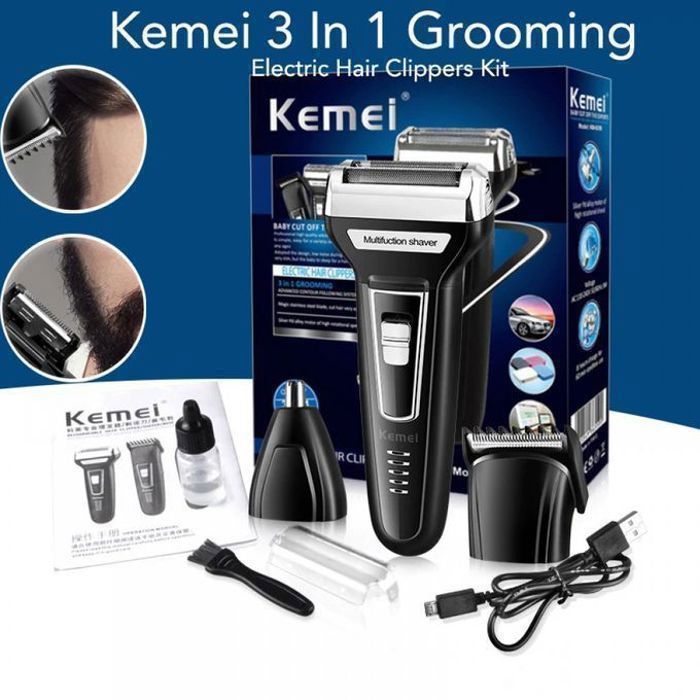 Tondeuse à cheveux - Kemei - KM-6333 - 3 en 1 - Lames en acier inoxydable - Charge USB rapide
