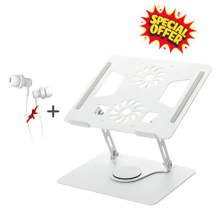 Support d'Ordinateur Portable en Aluminium – Rotation 360° + Écouteurs Offerts
