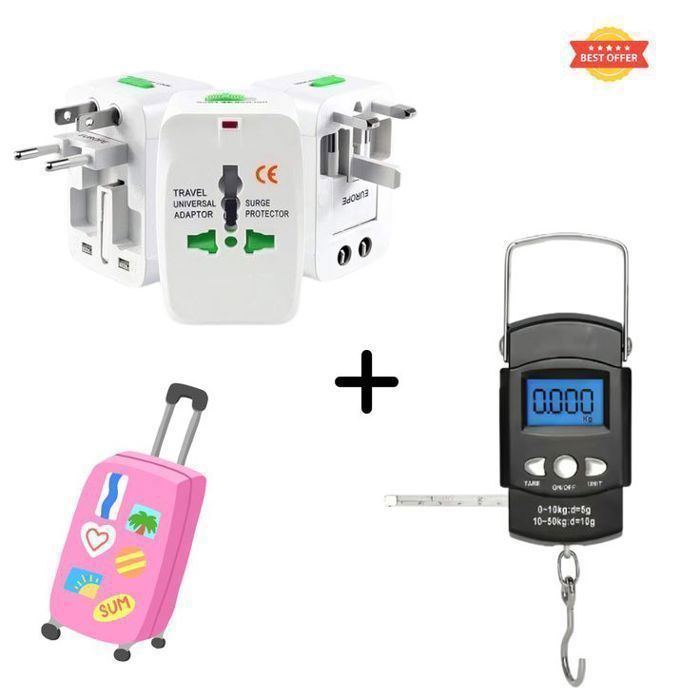 Kit Voyageur : Balance Digitale Portable 50kg + Adaptateur Universel Intelligent avec Protection Contre les Surtensions !