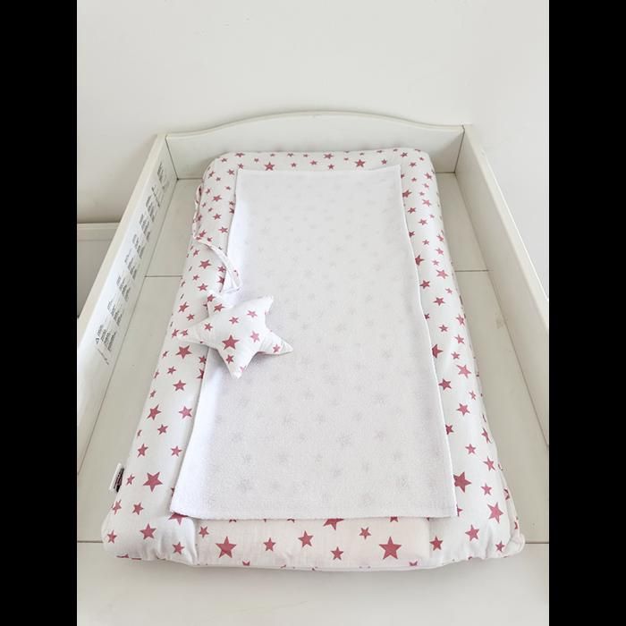 matelas à langer blanc étoiles rose