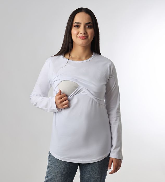 Pull d'allaitement manches longues blanc S