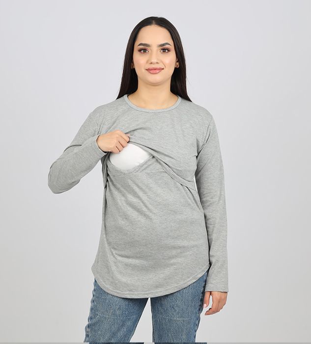 Pull d'allaitement  manches longues gris XL