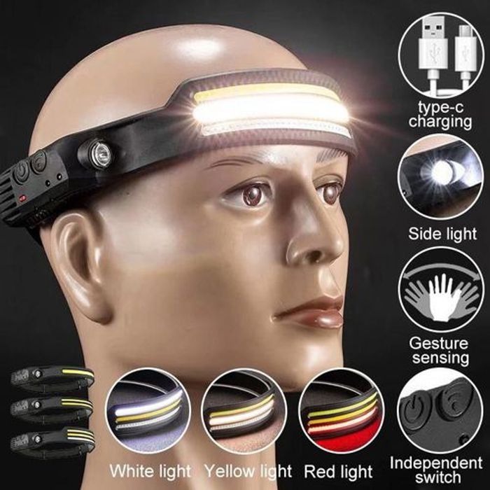 Lampe frontale rechargeable avec 3 LED de détection de mouvement.