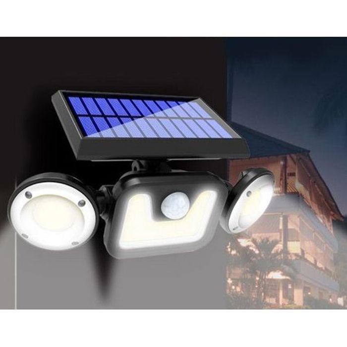 Lampe Energie Solaire 82 COB Rechargeable rabattable Détecteur Mouvement étanche