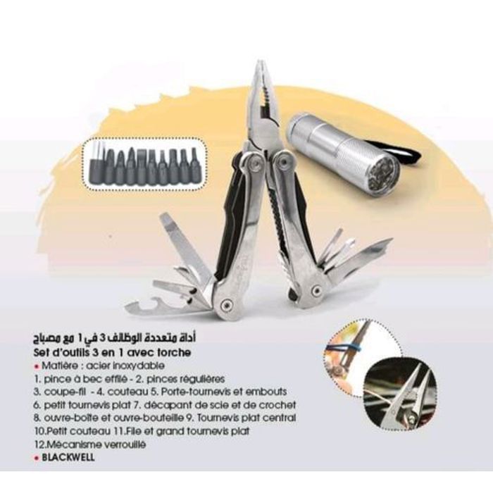 Coffret Multifonctions - Blackwell - Pince 25 en 1 - Lampe Torche LED - Sacoche Inclus - Noir